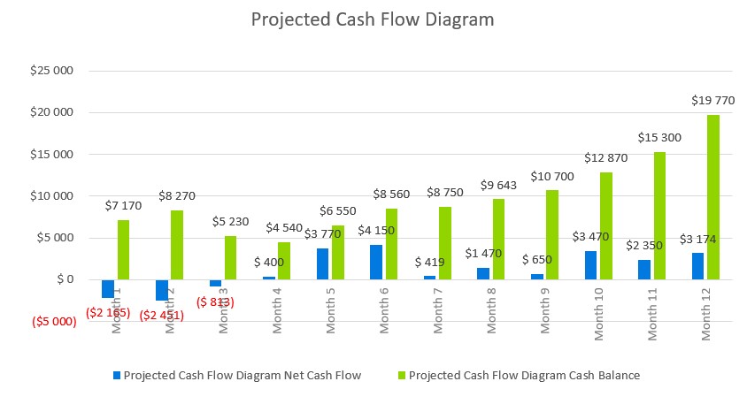 Business Plan With Financial Projections - Projected Cash Flow Diagram