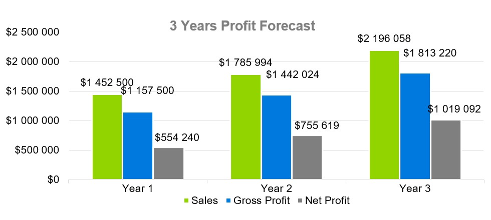 3 Years Profit Forecast - Hardware Retail Franchise Business Plan Sample