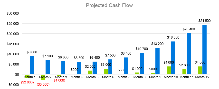 Clothing Retail Business Plan - Projected Cash Flow
