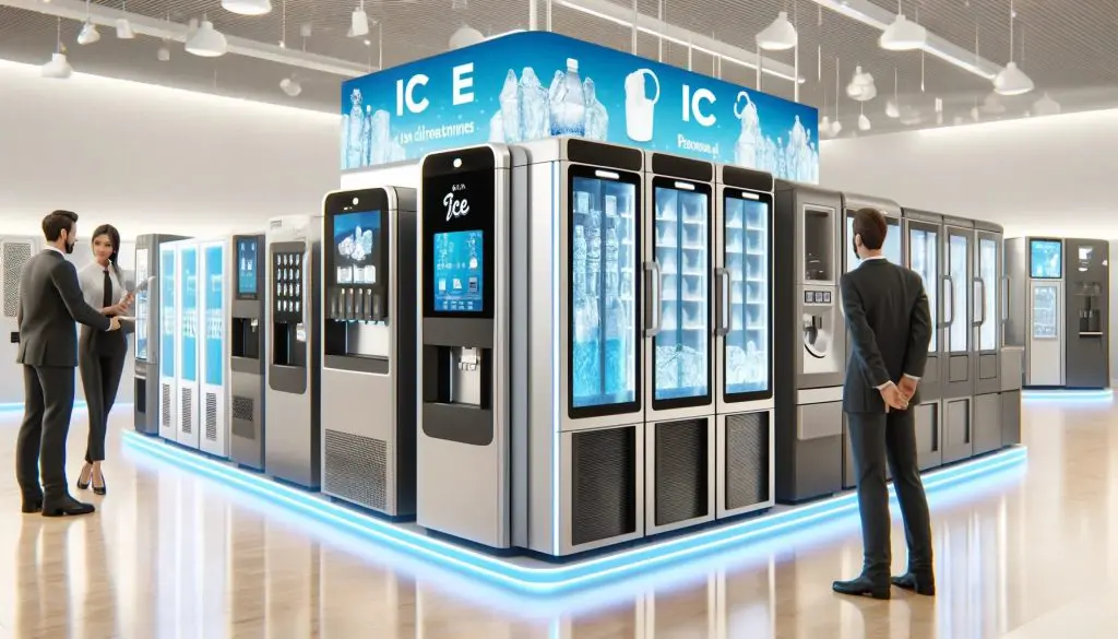 various ice vending machines in a showroom